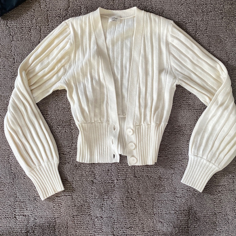 Wilfred Cream Ribbed V‑Neck Button Cardigan